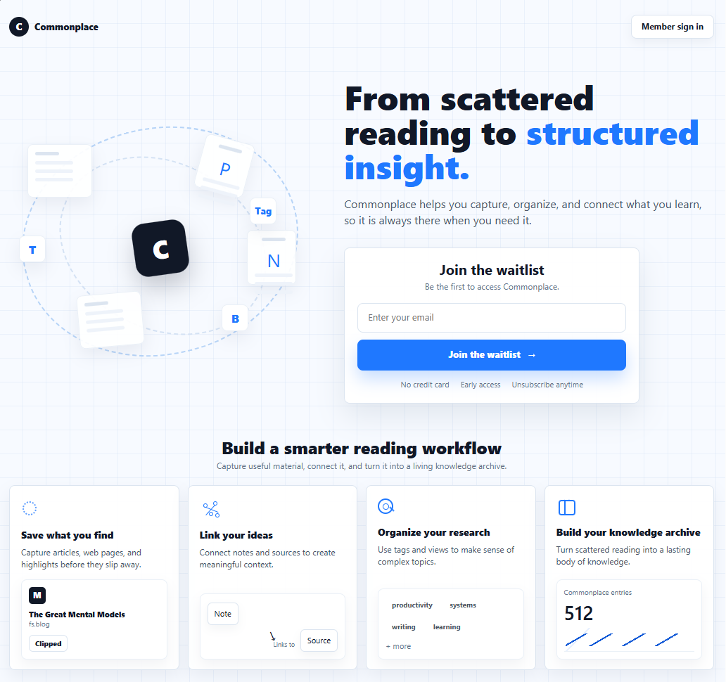 Commonplace project screenshot